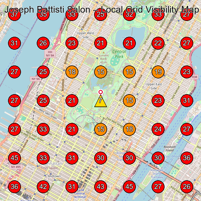Joseph Battisti Salon GeoGrid visibility map for Hair Salon in New York
