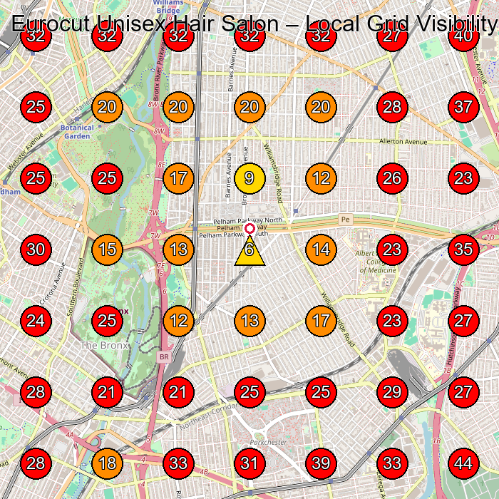 Eurocut Unisex Hair Salon GeoGrid visibility map for Beauty Salon in Bronx