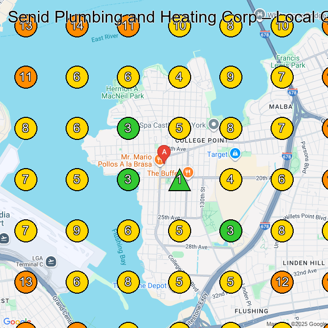 Senid Plumbing and Heating Corp GeoGrid ranking map for Plumber in Bronx