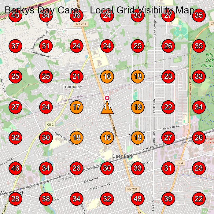 Berkys Day Care GeoGrid visibility map for Day Care Center in North Babylon