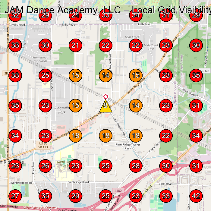 JAM Dance Academy, LLC GeoGrid visibility map for Dance School in Fenton