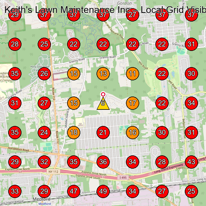 Keith's Lawn Maintenance Inc GeoGrid visibility map for Landscaper in Medford