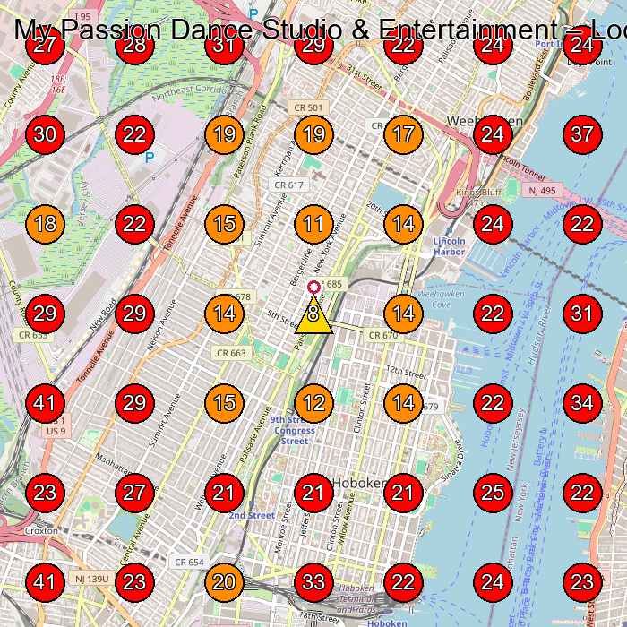 My Passion Dance Studio & Entertainment GeoGrid visibility map for Physical Fitness Program in Union City