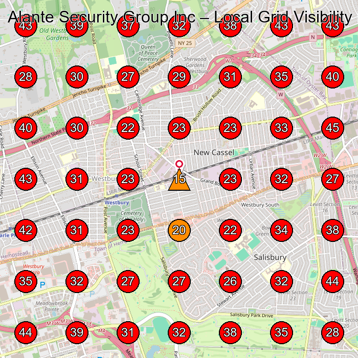 Alante Security Group Inc GeoGrid visibility map for Training Centre in Levittown