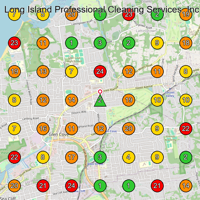 Long Island Professional Cleaning Services, Inc Janitorial Service GeoGrid ranking map for Locust Valley NY