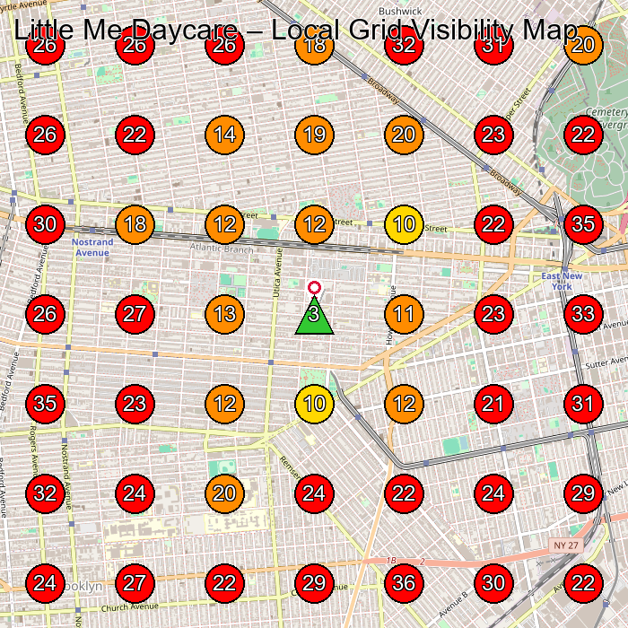 Little Me Daycare GeoGrid visibility map for Learning Center in Brooklyn