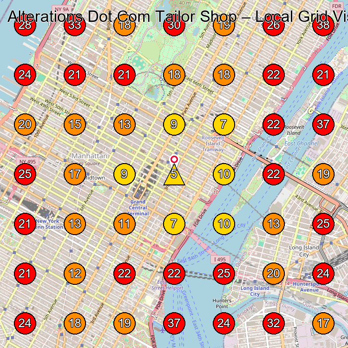 Alterations Dot Com Tailor Shop GeoGrid visibility map for Tailor in New York