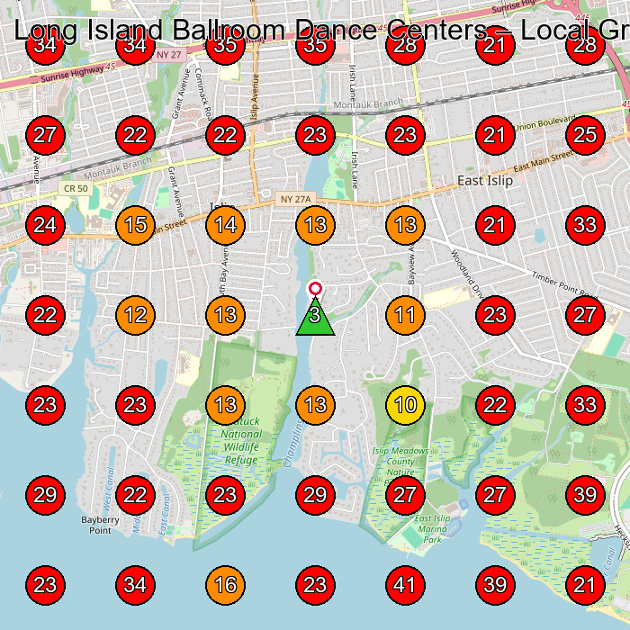 Long Island Ballroom Dance Centers GeoGrid visibility map for Dance School in Bay Shore