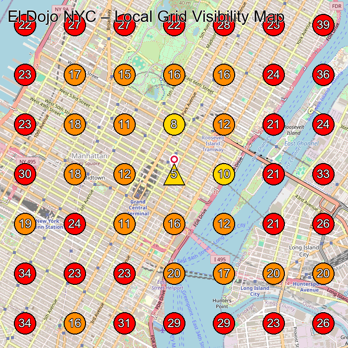 El Dojo NYC GeoGrid visibility map for Martial Arts School in New York
