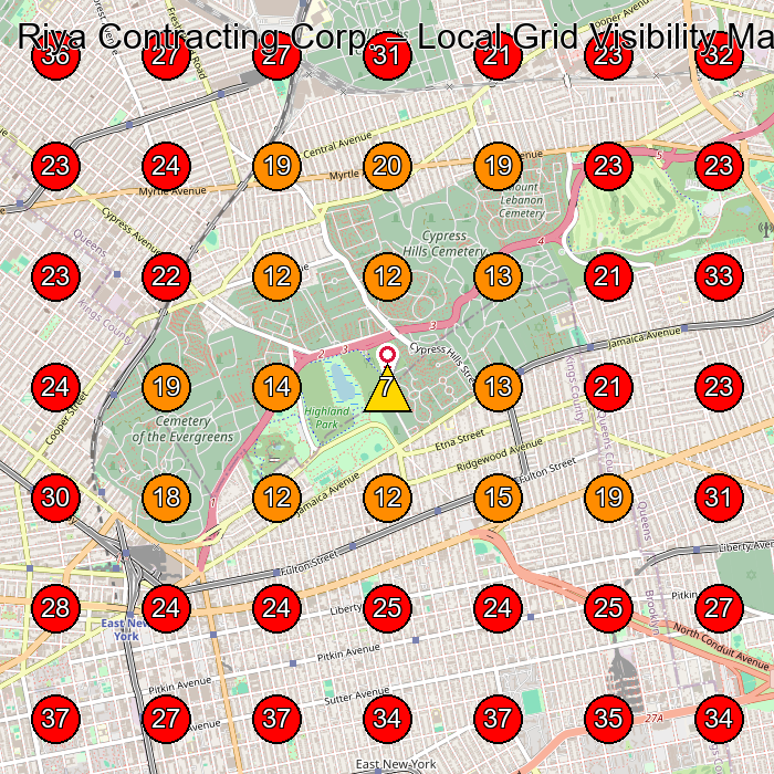 Riya Contracting Corp. GeoGrid visibility map for Construction Company in None