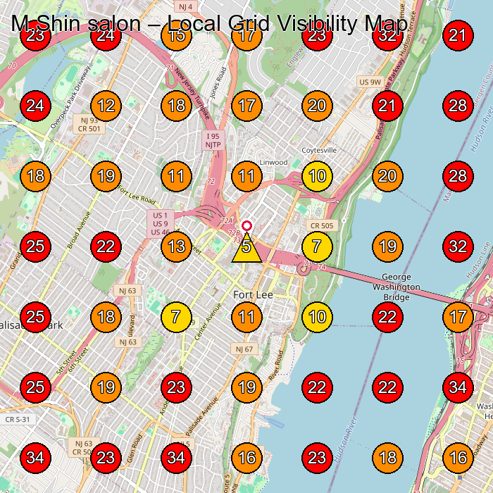 M.Shin salon GeoGrid visibility map for Hair Salon in Fort Lee