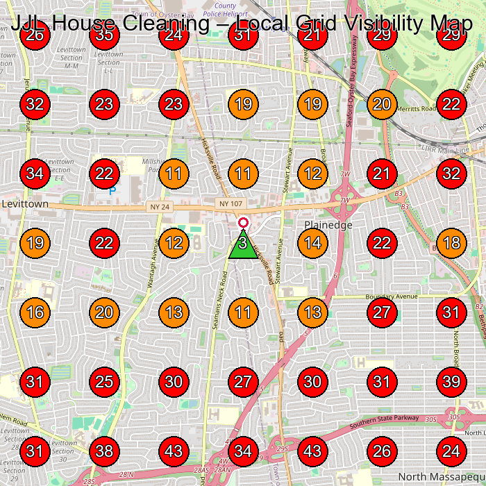 JJL House Cleaning GeoGrid visibility map for Pressure Washing Service in Levittown