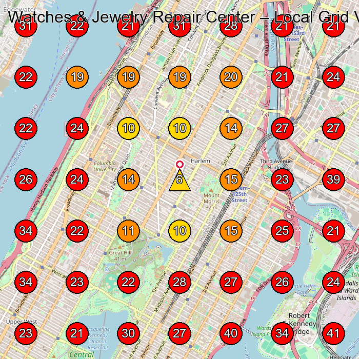 Watches & Jewelry Repair Center GeoGrid visibility map for Jewelry Repair Service in Queens