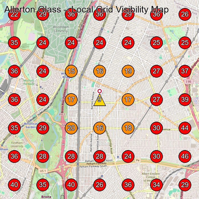 Allerton Glass GeoGrid visibility map for Glass Repair Service in Bronx