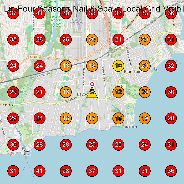 Lin Four Seasons Nail & Spa GeoGrid visibility map for Day Spa in Bayport