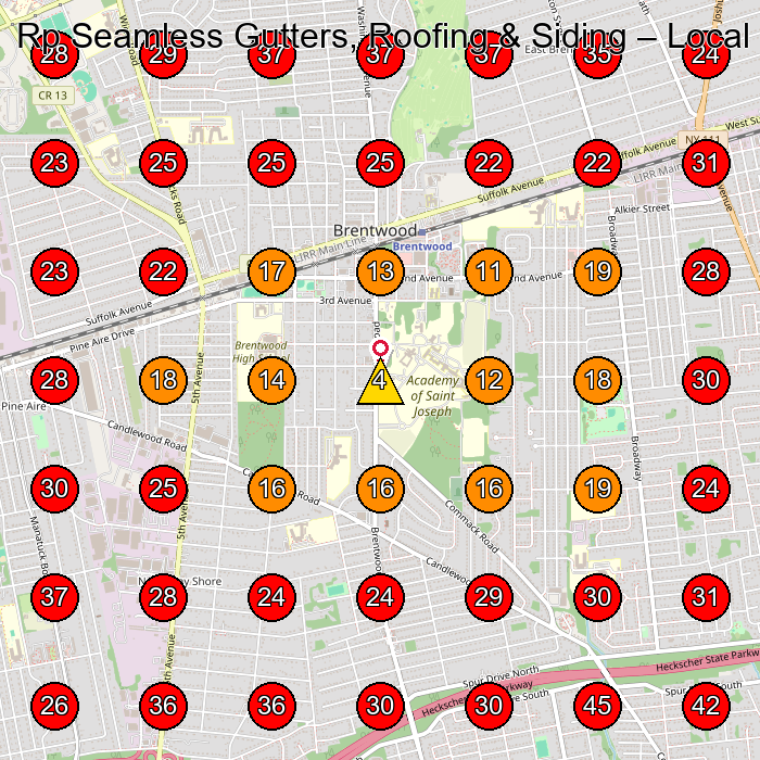 Rp Seamless Gutters, Roofing & Siding GeoGrid visibility map for Roofing Contractor in Bayshore