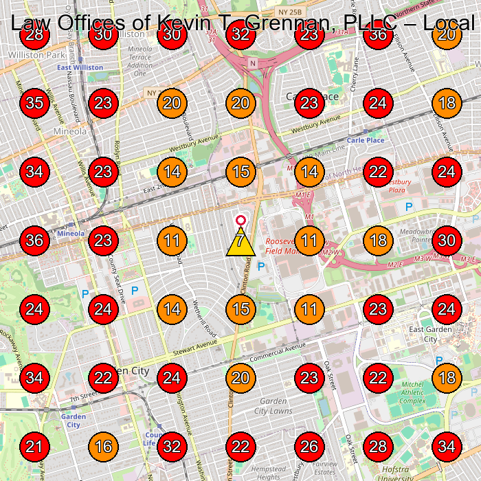 Law Offices of Kevin T. Grennan, PLLC GeoGrid visibility map for Law Firm in Garden City