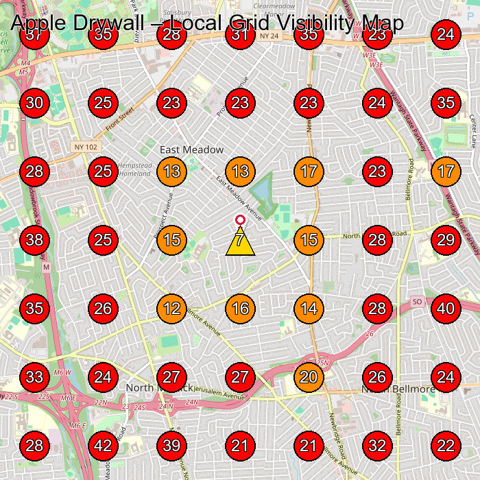 Apple Drywall GeoGrid visibility map for Painting in Hempstead