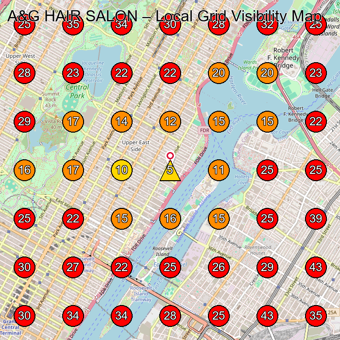 A&G HAIR SALON GeoGrid visibility map for Hair Salon in New York