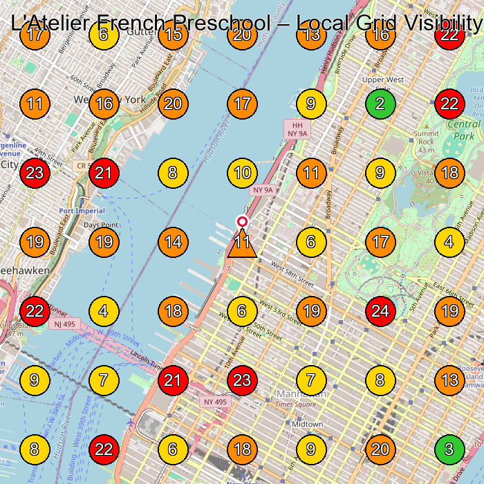 L'Atelier French Preschool Preschool GeoGrid ranking map for New York NY