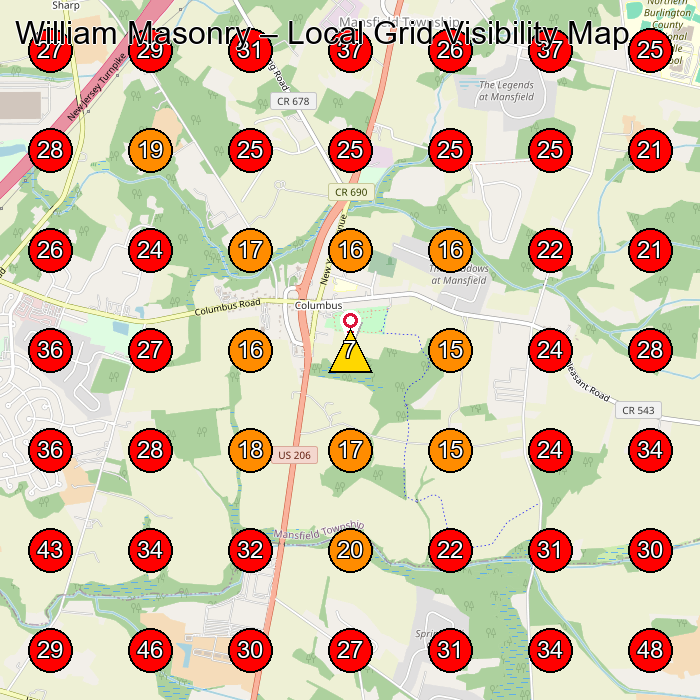 William Masonry GeoGrid visibility map for Masonry Contractor in None