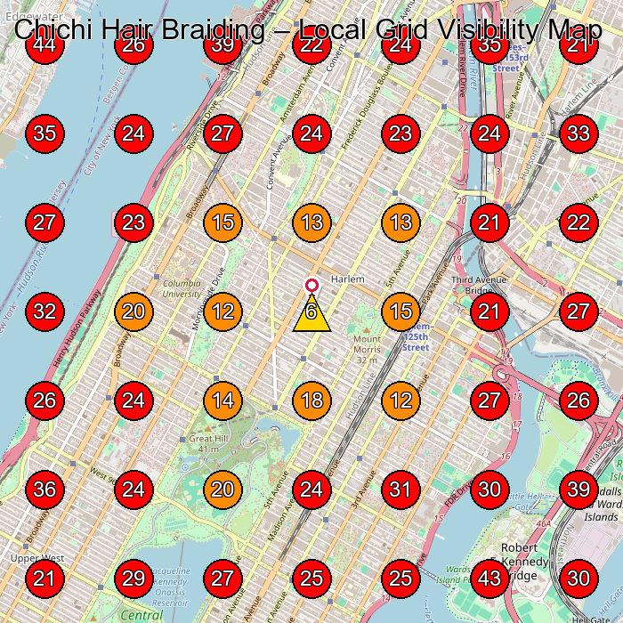 Chichi Hair Braiding GeoGrid visibility map for Hair Salon in New York