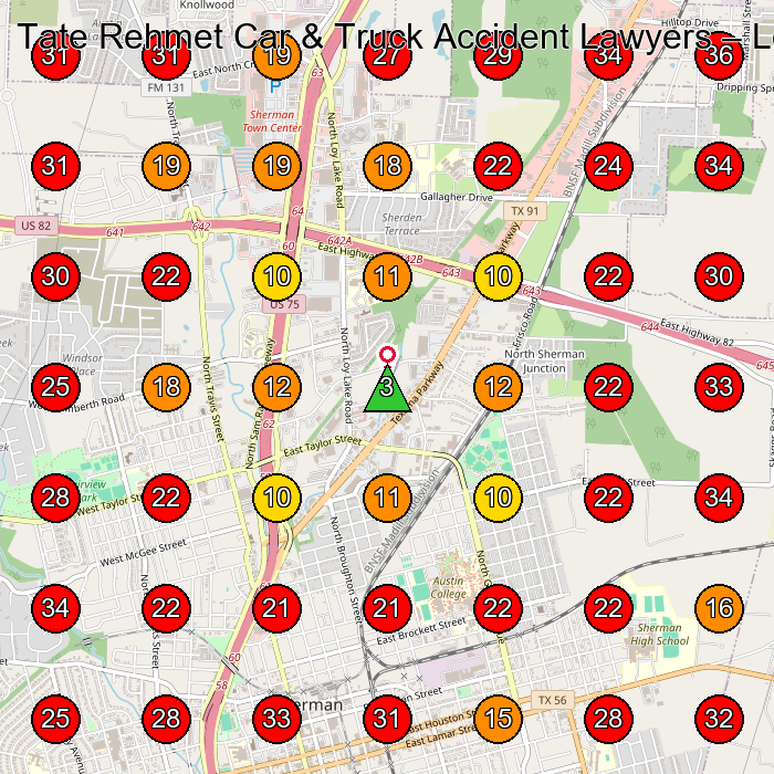 Tate Rehmet Car & Truck Accident Lawyers GeoGrid visibility map for Personal Injury Attorney in Hutchinson