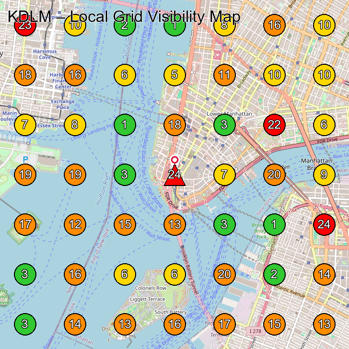 KDLM Law Firm GeoGrid ranking map for Manhattan NY