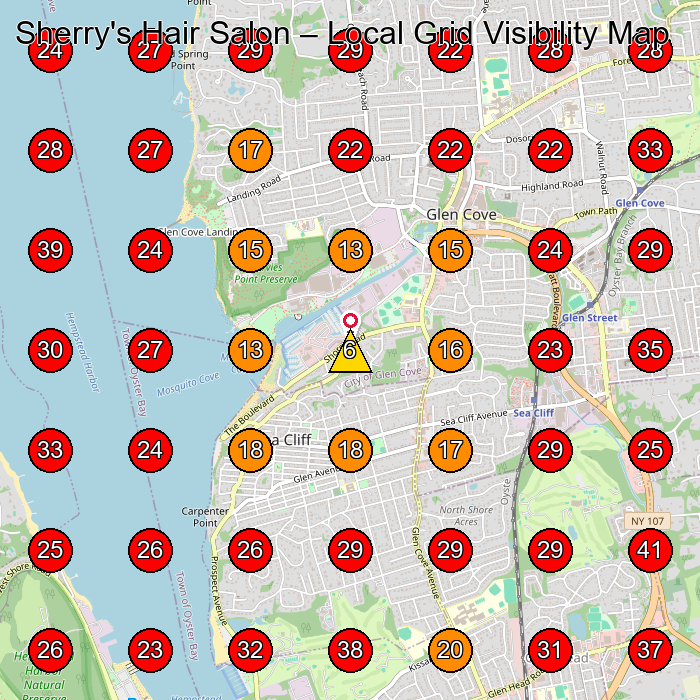 Sherry's Hair Salon GeoGrid visibility map for Beauty Salon in Glen Head