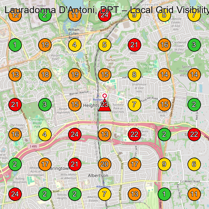 Lauradonna D'Antoni, DPT Physical Therapist GeoGrid ranking map for Roslyn Heights NY