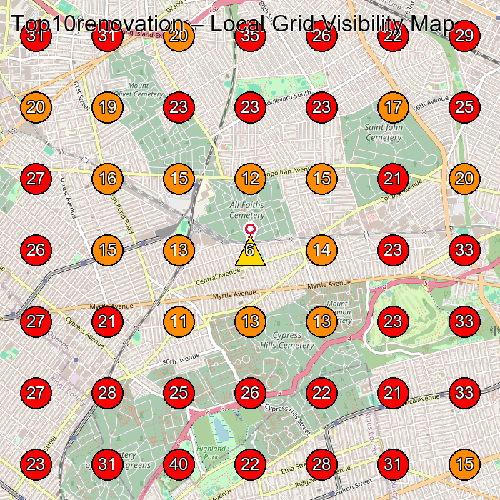 Top10renovation GeoGrid visibility map for Construction Company in Queens