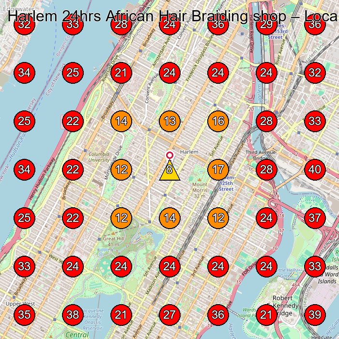 Harlem 24hrs African Hair Braiding shop GeoGrid visibility map for Hair Salon in New York