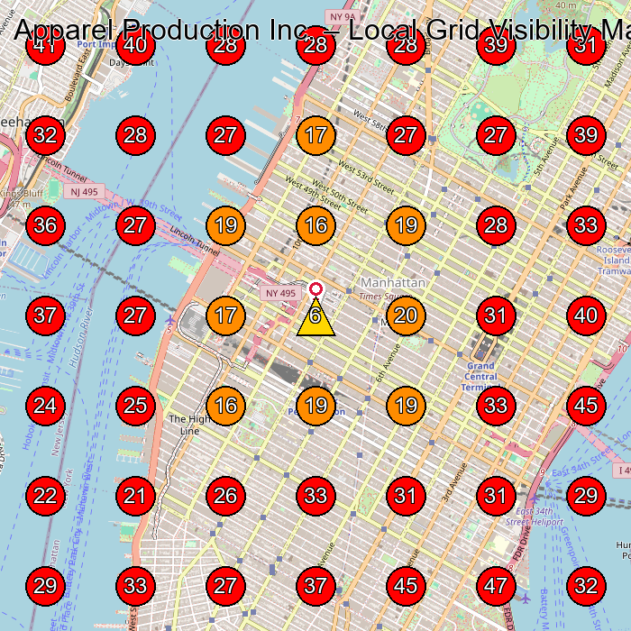 Apparel Production Inc. GeoGrid visibility map for Clothes And Fabric Manufacturer in New York