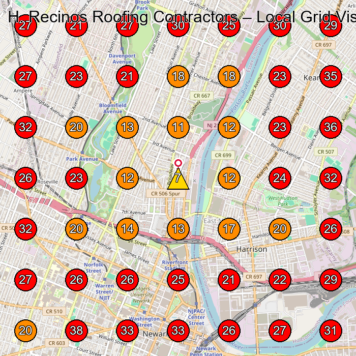 H. Recinos Roofing Contractors GeoGrid visibility map for Roofing Contractor in None