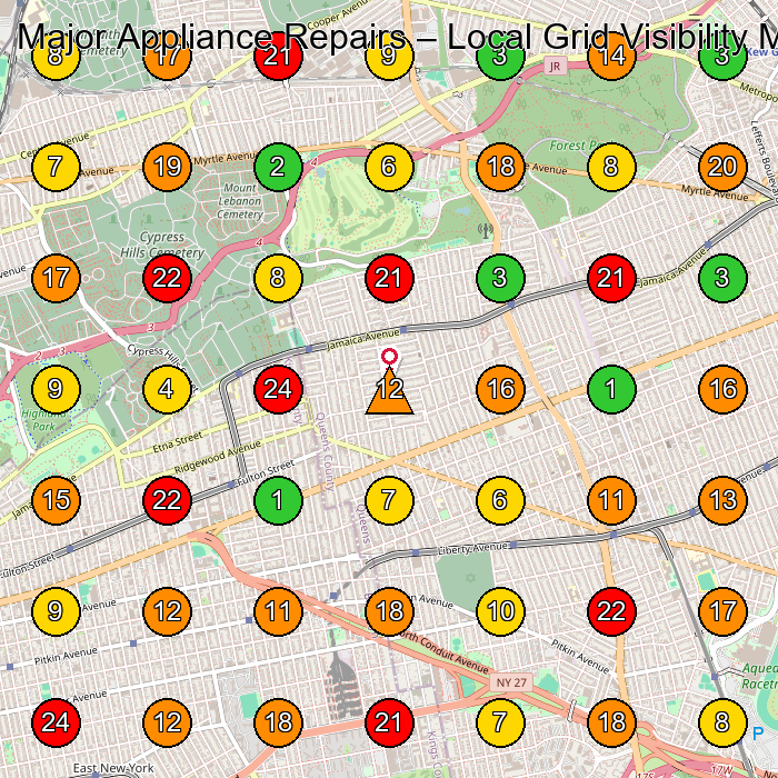 Major Appliance Repairs Appliance Repair Service GeoGrid ranking map for None