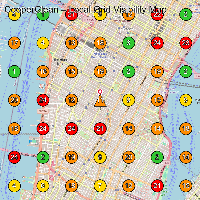 CooperClean House Cleaning Service GeoGrid ranking map for New York NY