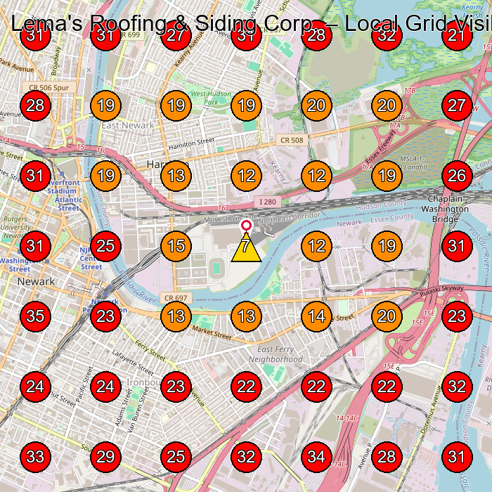Lema's Roofing & Siding Corp. GeoGrid visibility map for Roofing Contractor in None