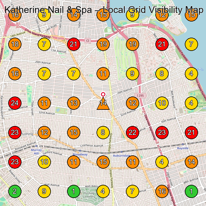 Katherine Nail & Spa Sala³N De Manicura Y Pedicura GeoGrid ranking map for Flushing NY