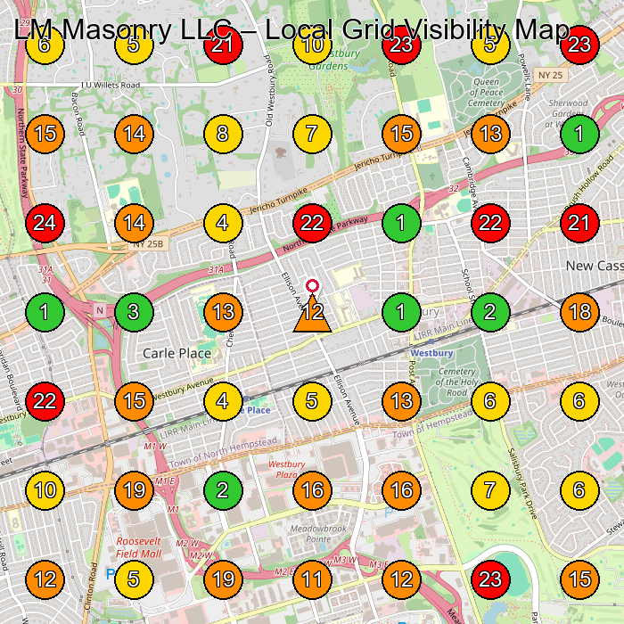 LM Masonry LLC Masonry Contractor GeoGrid ranking map for None