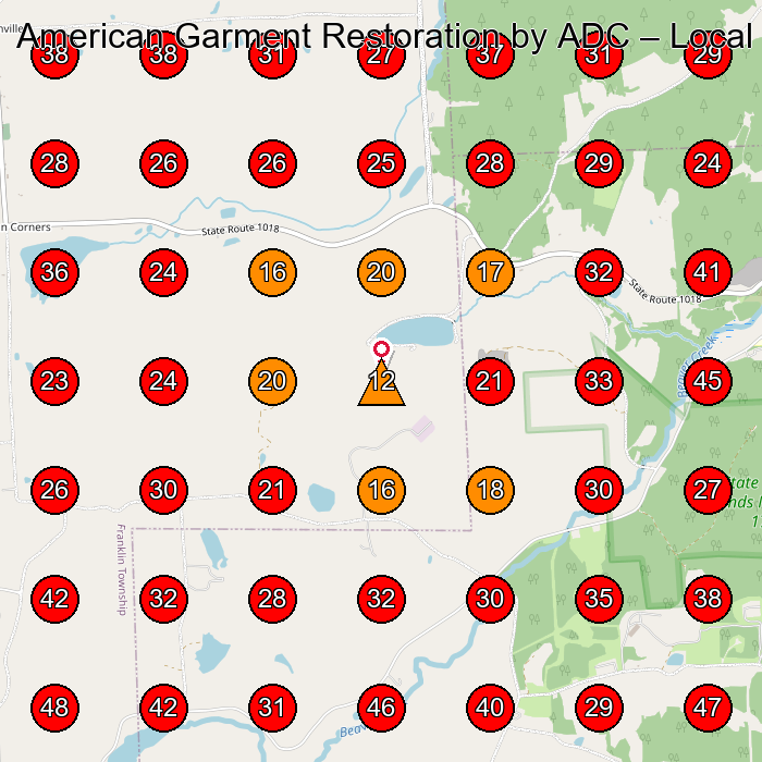 American Garment Restoration by ADC GeoGrid visibility map for Commercial Cleaning Service in None