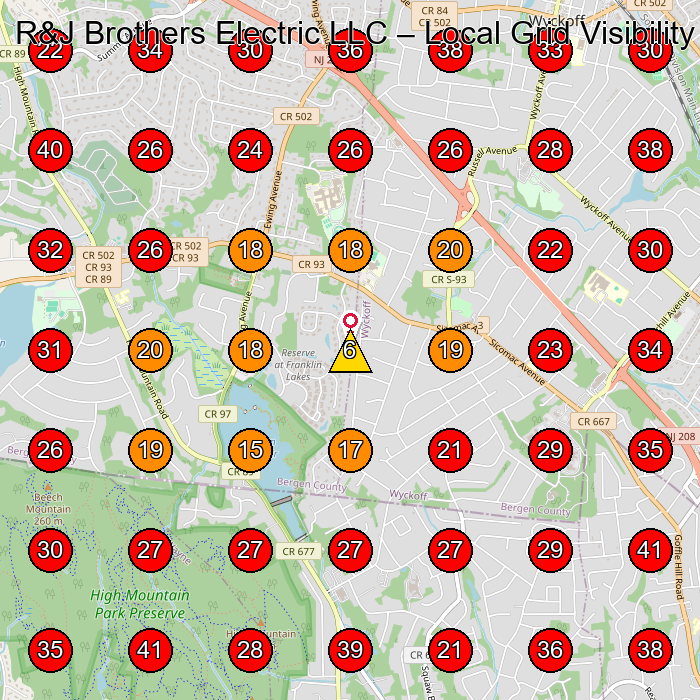 R&J Brothers Electric LLC GeoGrid visibility map for Electrician in Wyckoff
