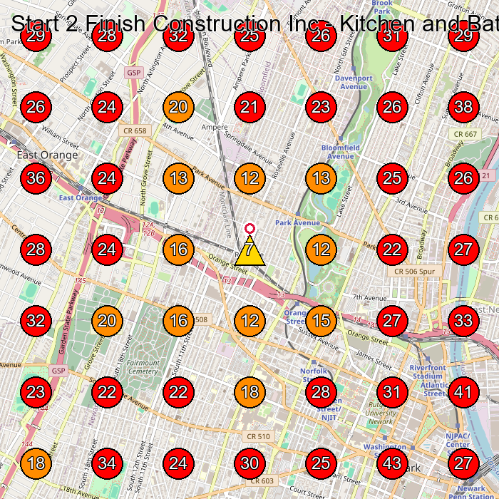 Start 2 Finish Construction Inc - Kitchen and Bathroom Remodeling Service, Basement Construction Company GeoGrid visibility map for General Contractor in Jersey City