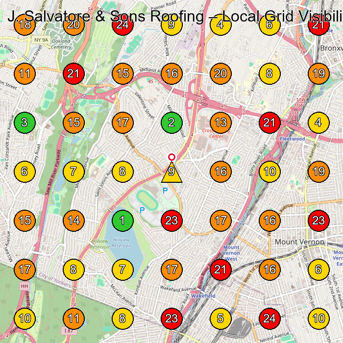 J. Salvatore & Sons Roofing Roofing Contractor GeoGrid ranking map for Yonkers NY