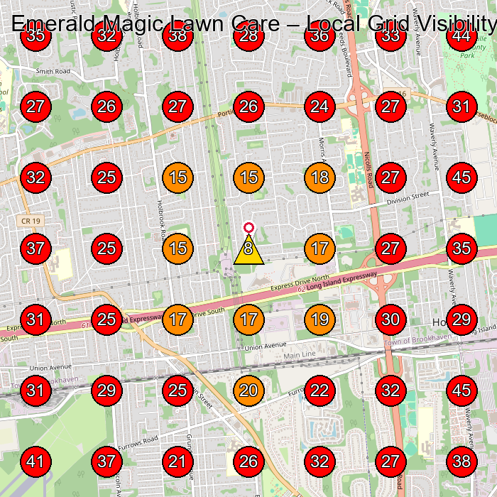 Emerald Magic Lawn Care GeoGrid visibility map for Lawn Care Service in Holtsville