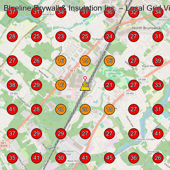 Blueline Drywall & Insulation Inc. GeoGrid visibility map for Dry Wall Contractor in Hillsborough Township