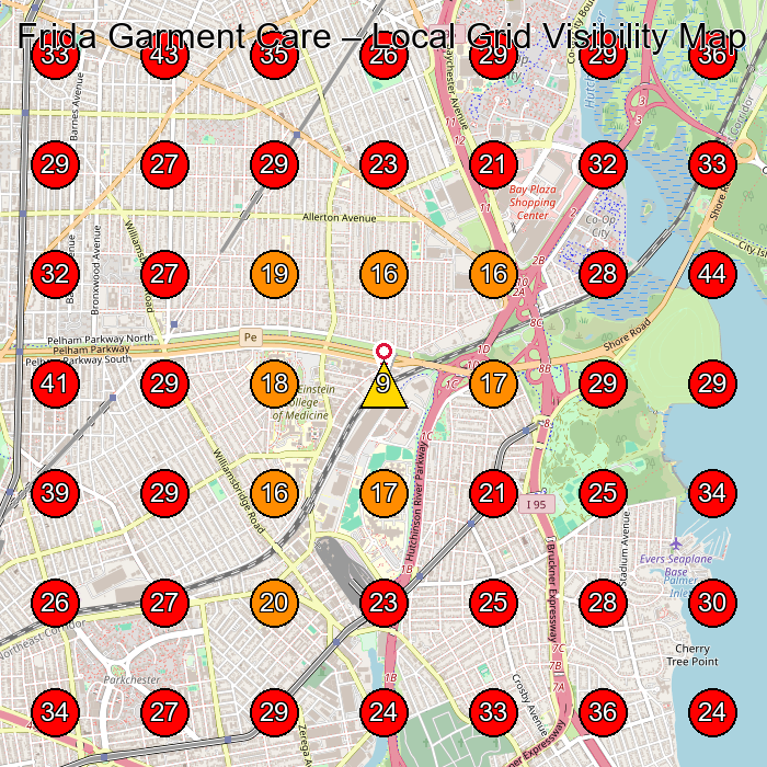 Frida Garment Care GeoGrid visibility map for Laundromat in Bronx