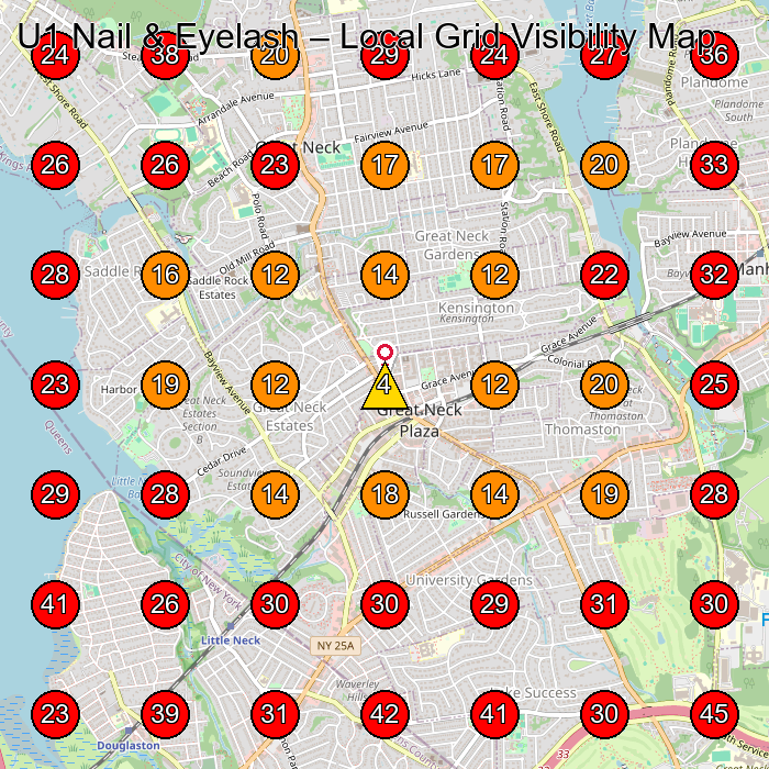 U1 Nail & Eyelash GeoGrid visibility map for Nail Salon in Great Neck