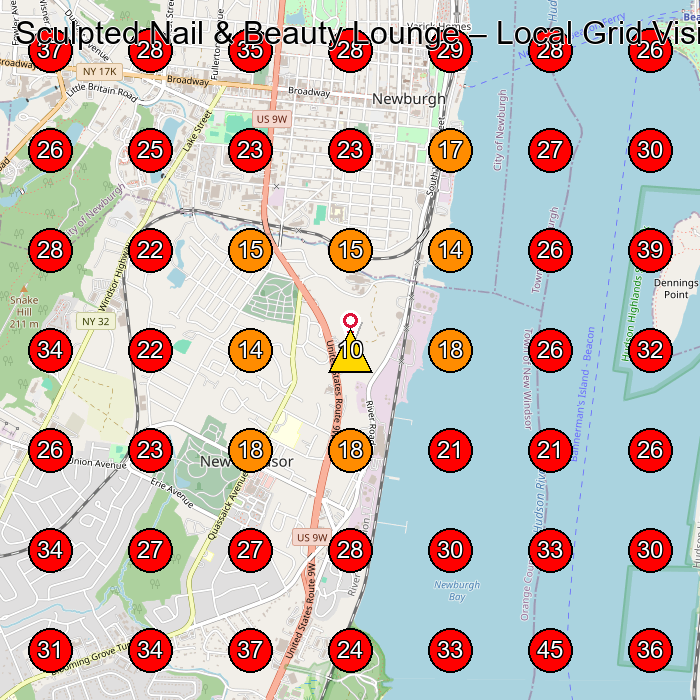 Sculpted Nail & Beauty Lounge GeoGrid visibility map for Nail Salon in Wappingers Falls