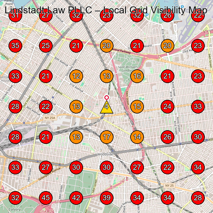 Lindstadt Law PLLC GeoGrid visibility map for Lawyer in Astoria