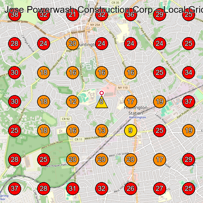 Jose Powerwash Construction Corp GeoGrid visibility map for Pressure Washing Service in Greenlawn